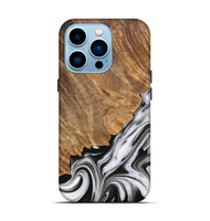 iPhone 14 Pro Wood Live Edge Phone Case - Lorinda (Black & White, 733428)