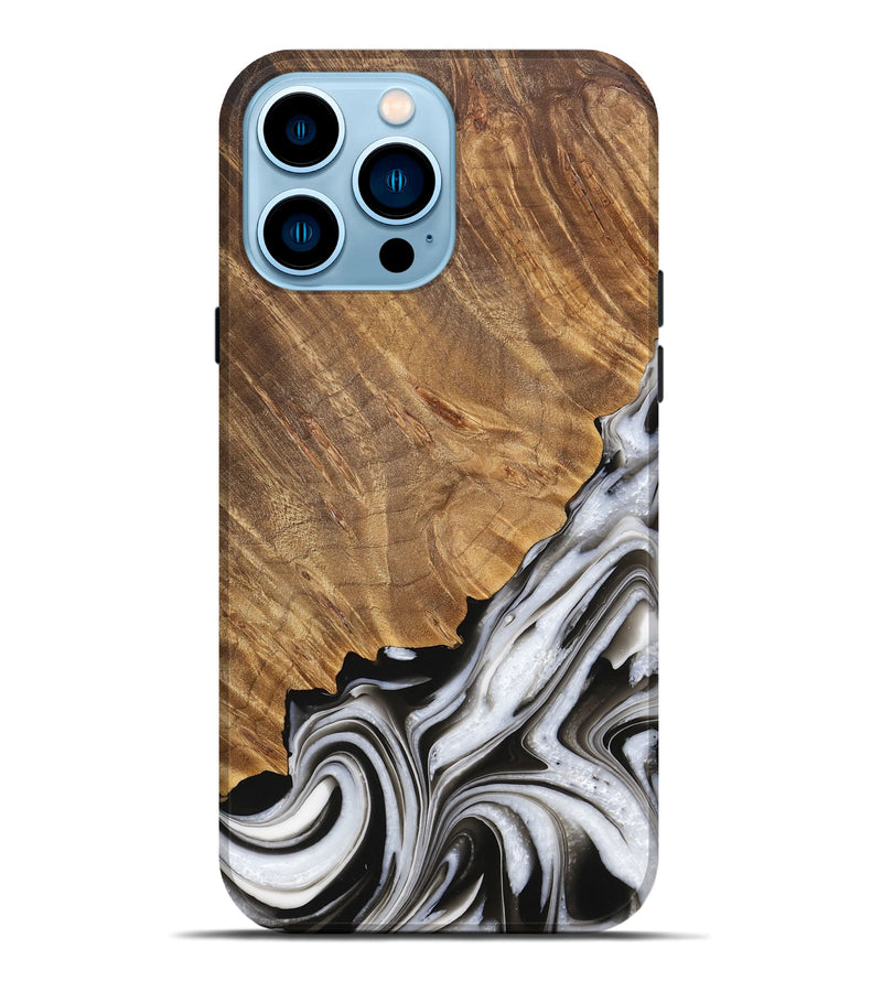 iPhone 14 Pro Max Wood Live Edge Phone Case - Lorinda (Black & White, 733428)