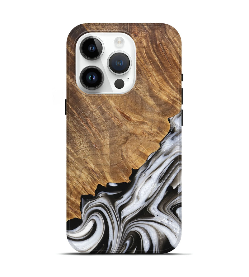 iPhone 15 Pro Wood Live Edge Phone Case - Lorinda (Black & White, 733428)