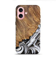 iPhone 16 Wood Live Edge Phone Case - Lorinda (Black & White, 733428)