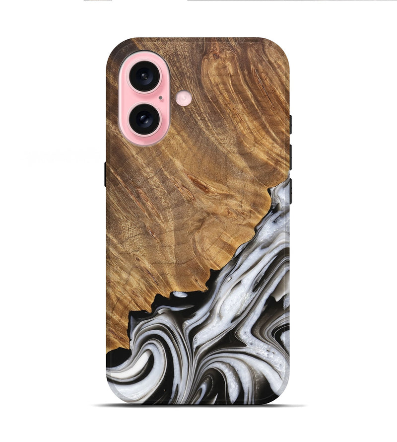 iPhone 16 Wood Live Edge Phone Case - Lorinda (Black & White, 733428)