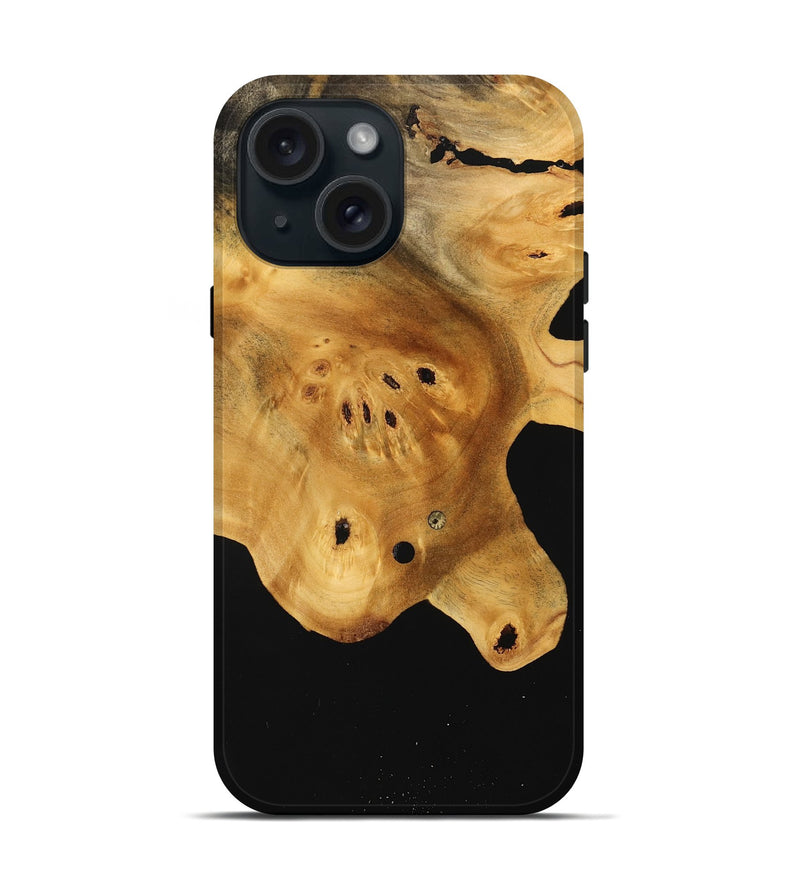 iPhone 15 Wood Live Edge Phone Case - Helmer (Pure Black, 733429)