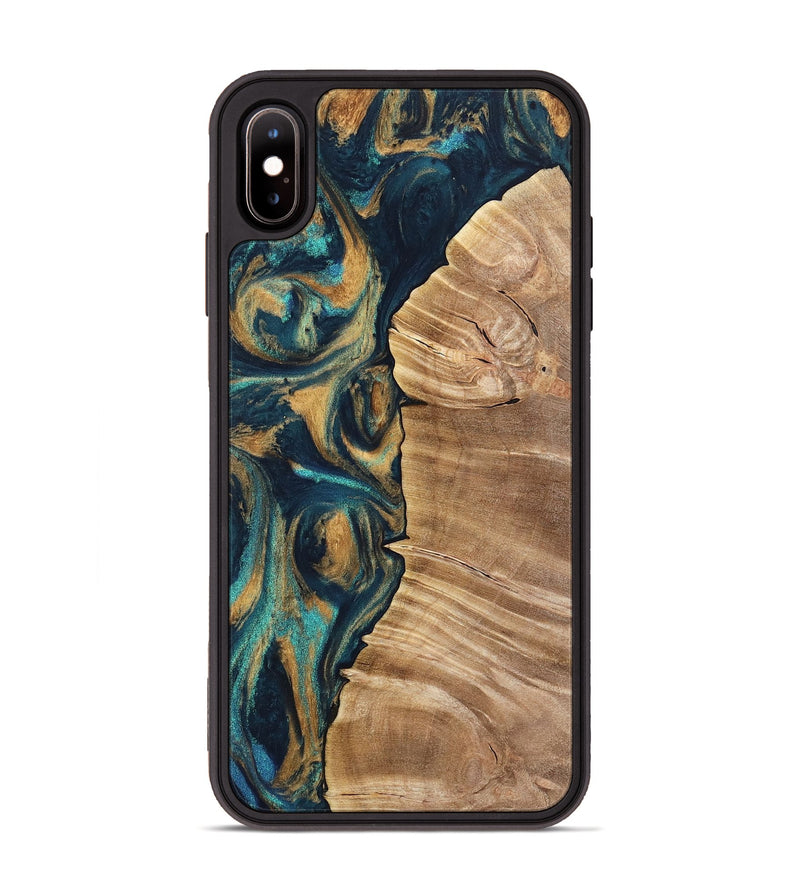 iPhone Xs Max Wood Phone Case - Myrtia (Teal & Gold, 733433)