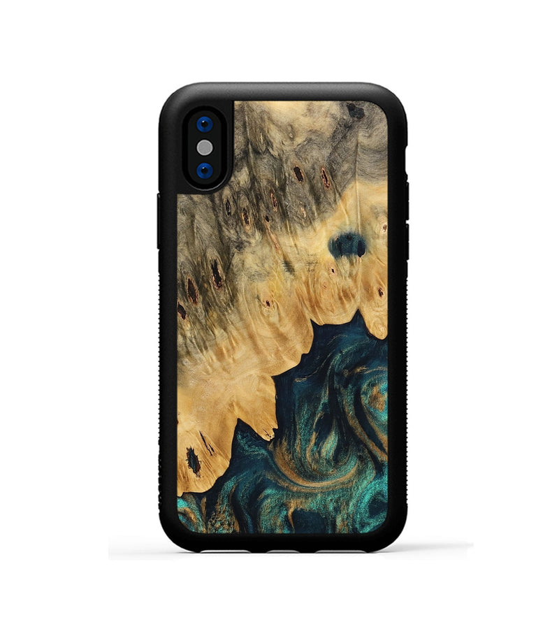 iPhone Xs Wood Phone Case - Selia (Teal & Gold, 733434)