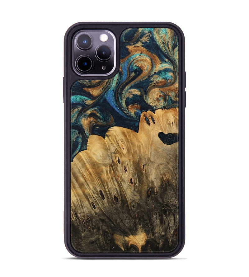 iPhone 11 Pro Max Wood Phone Case - Thurman (Teal & Gold, 733436)