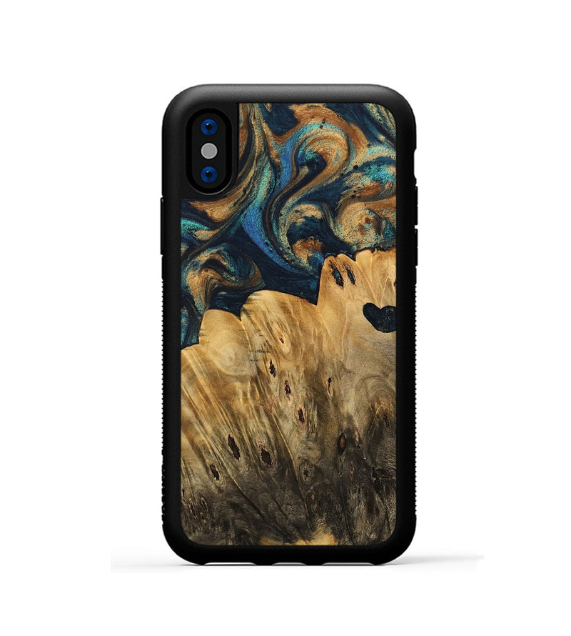 iPhone Xs Wood Phone Case - Thurman (Teal & Gold, 733436)