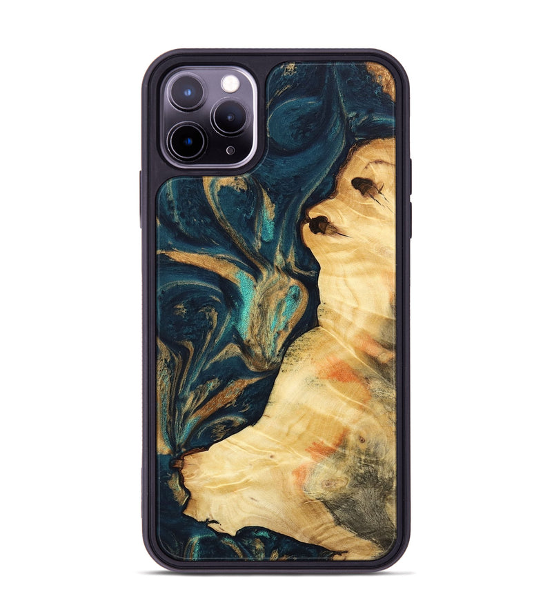 iPhone 11 Pro Max Wood Phone Case - Shelbi (Teal & Gold, 733437)