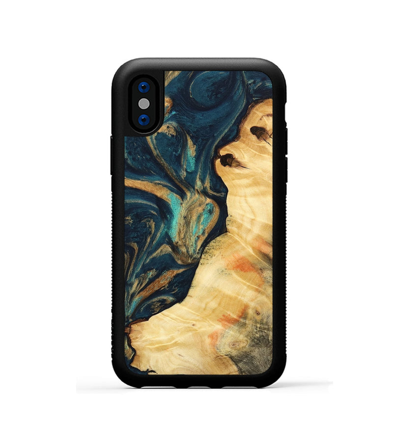 iPhone Xs Wood Phone Case - Shelbi (Teal & Gold, 733437)