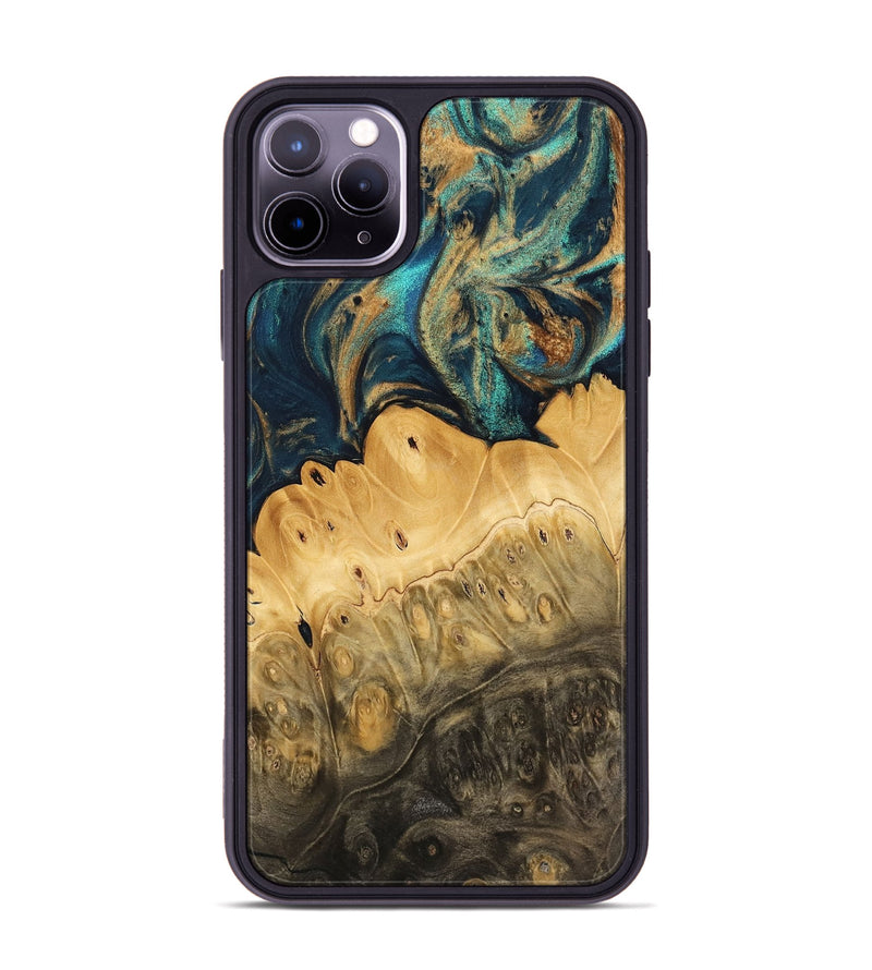 iPhone 11 Pro Max Wood Phone Case - Myranda (Teal & Gold, 733439)