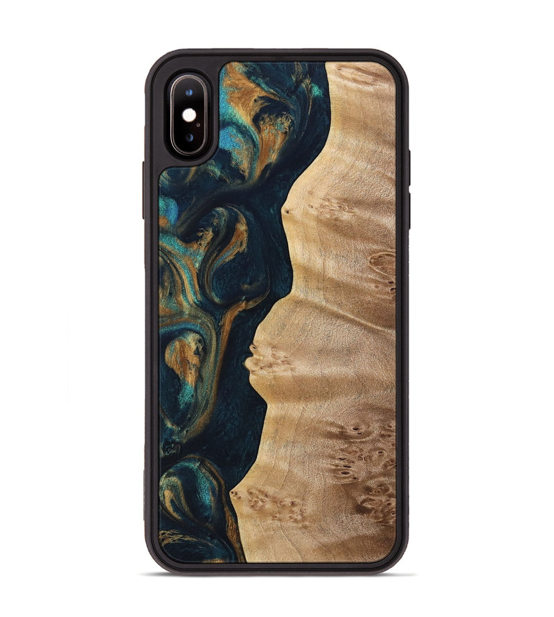 iPhone Xs Max Wood Phone Case - Anabel (Teal & Gold, 733441)