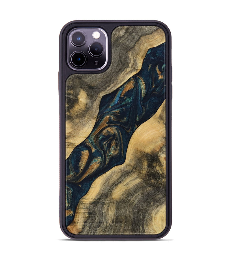 iPhone 11 Pro Max Wood Phone Case - Carin (Teal & Gold, 733443)