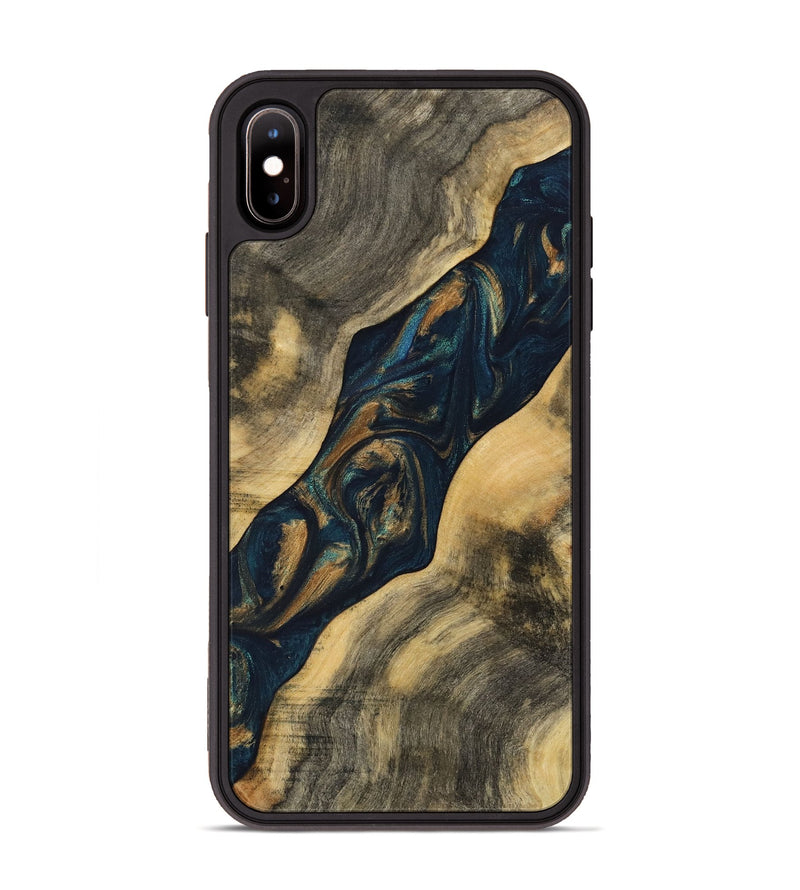 iPhone Xs Max Wood Phone Case - Carin (Teal & Gold, 733443)