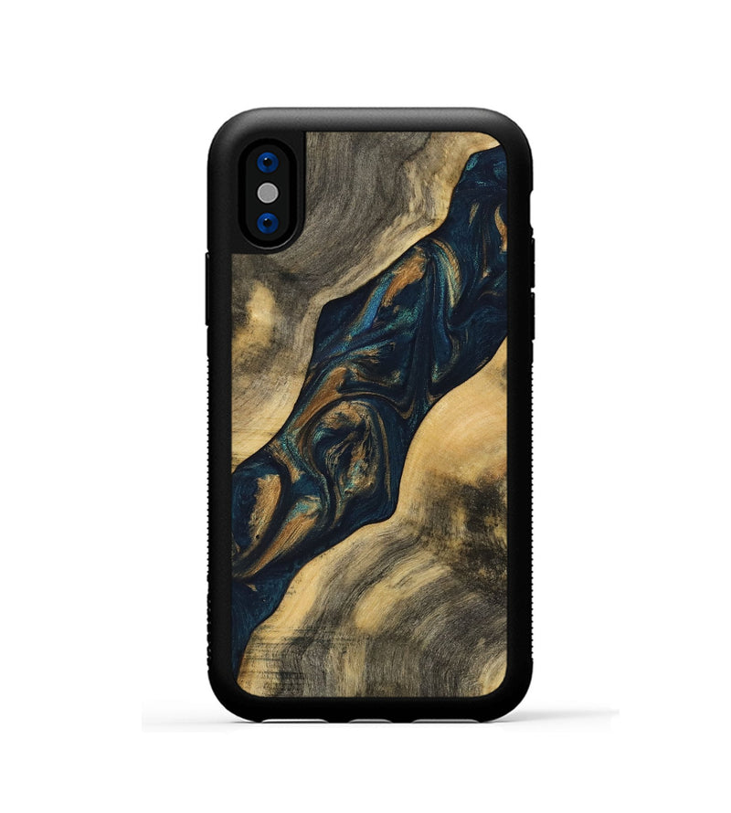 iPhone Xs Wood Phone Case - Carin (Teal & Gold, 733443)