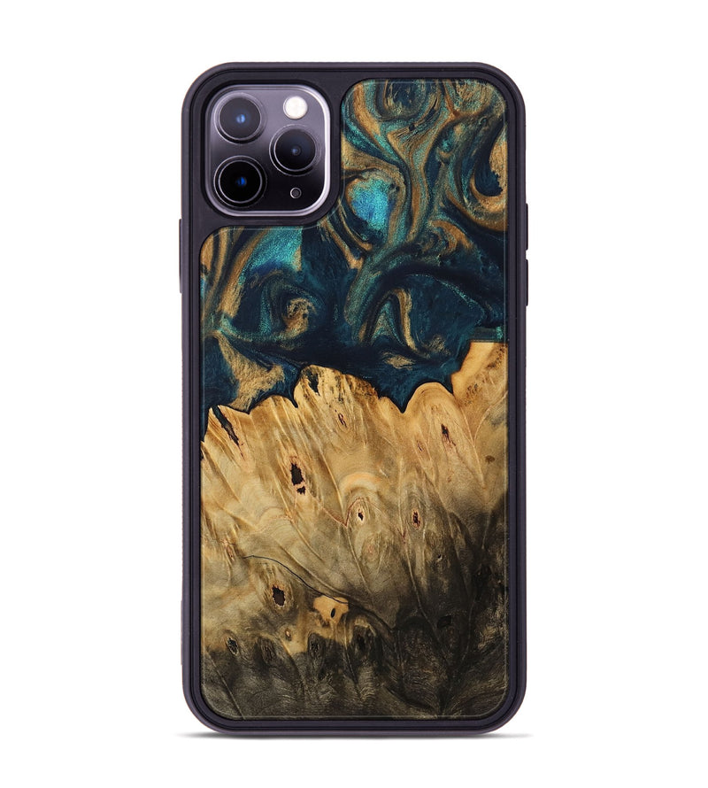 iPhone 11 Pro Max Wood Phone Case - Mart (Teal & Gold, 733444)