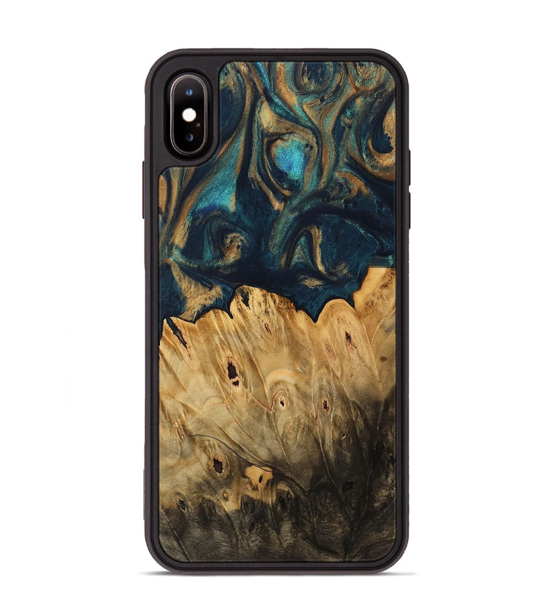 iPhone Xs Max Wood Phone Case - Mart (Teal & Gold, 733444)