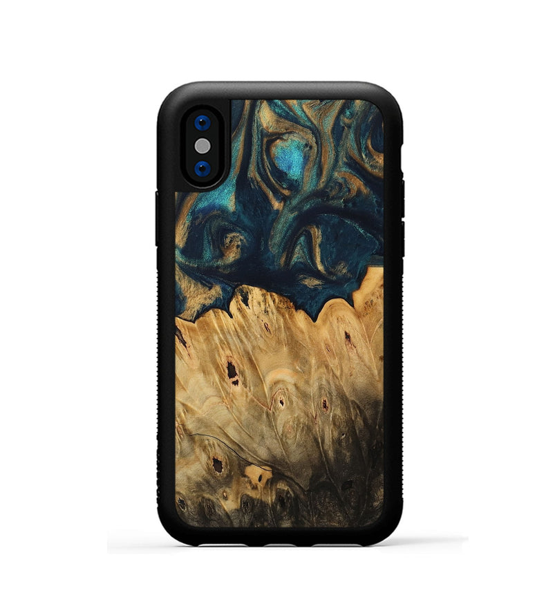 iPhone Xs Wood Phone Case - Mart (Teal & Gold, 733444)