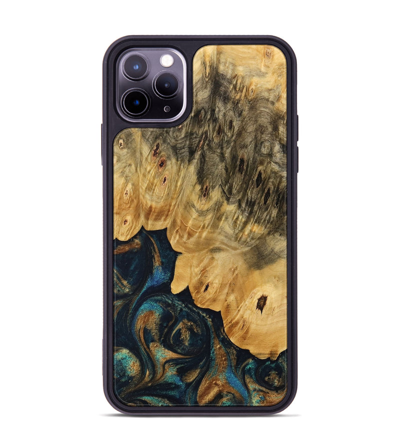 iPhone 11 Pro Max Wood Phone Case - Dayle (Teal & Gold, 733445)