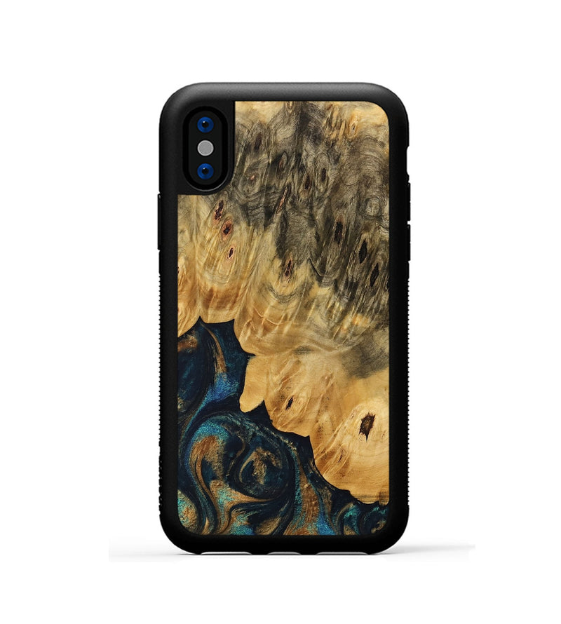 iPhone Xs Wood Phone Case - Dayle (Teal & Gold, 733445)