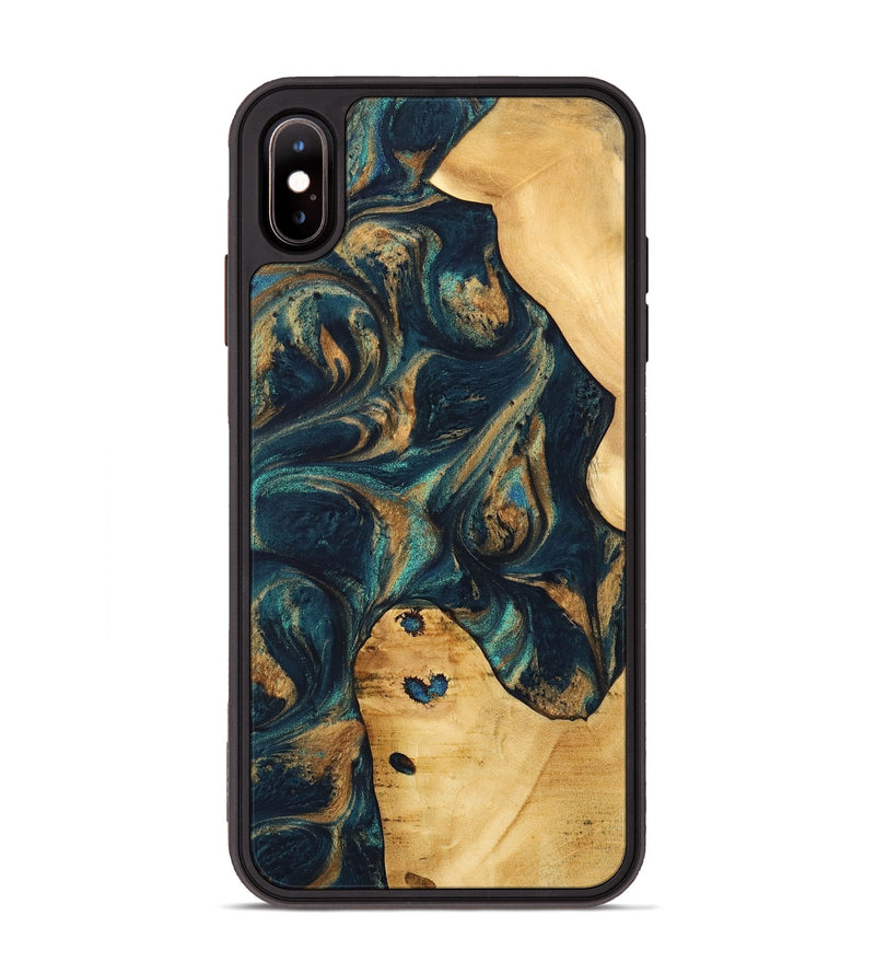 iPhone Xs Max Wood Phone Case - Lily (Teal & Gold, 733446)