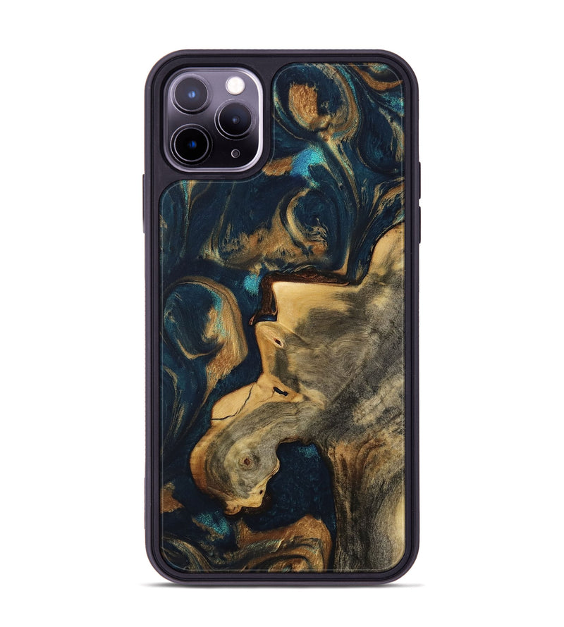 iPhone 11 Pro Max Wood Phone Case - Gelya (Teal & Gold, 733447)