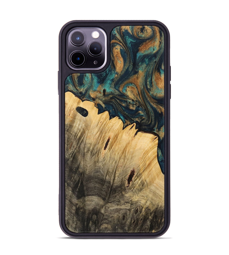 iPhone 11 Pro Max Wood Phone Case - Derrik (Teal & Gold, 733450)