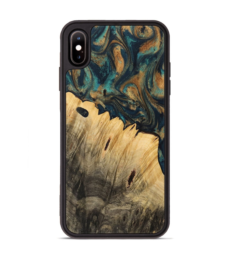 iPhone Xs Max Wood Phone Case - Derrik (Teal & Gold, 733450)