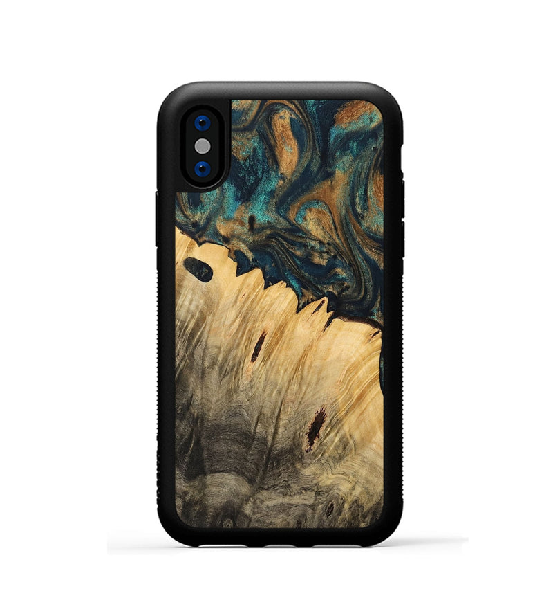 iPhone Xs Wood Phone Case - Derrik (Teal & Gold, 733450)