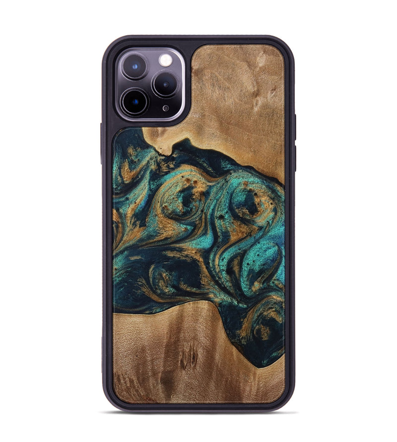 iPhone 11 Pro Max Wood Phone Case - Luetta (Teal & Gold, 733457)