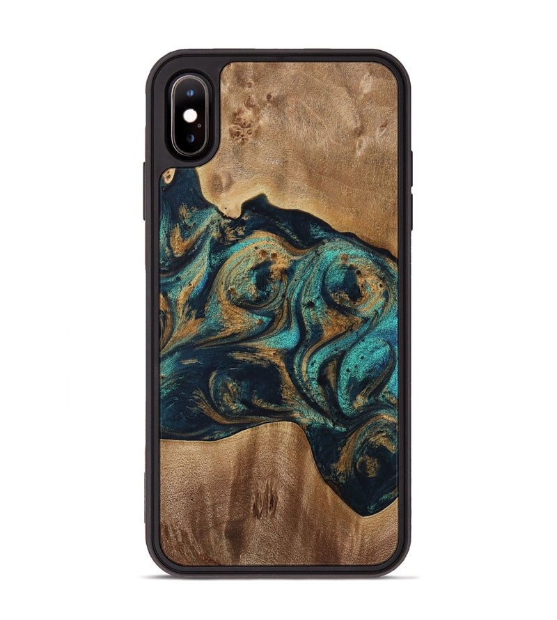 iPhone Xs Max Wood Phone Case - Luetta (Teal & Gold, 733457)