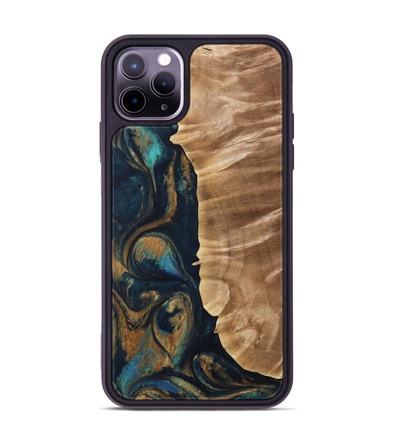 iPhone 11 Pro Max Wood Phone Case - Agnella (Teal & Gold, 733458)