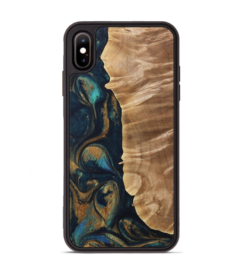 iPhone Xs Max Wood Phone Case - Agnella (Teal & Gold, 733458)