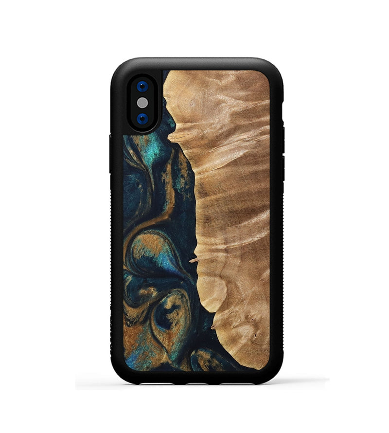 iPhone Xs Wood Phone Case - Agnella (Teal & Gold, 733458)