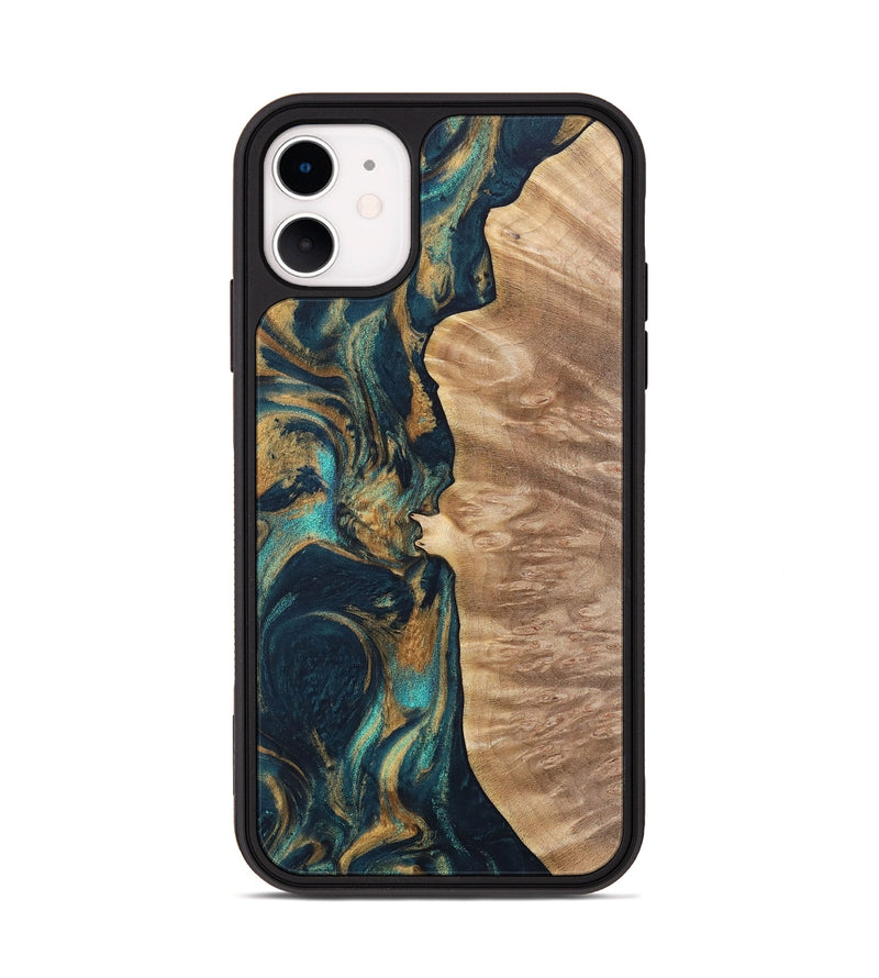 iPhone 11 Wood Phone Case - Diane (Teal & Gold, 733485)