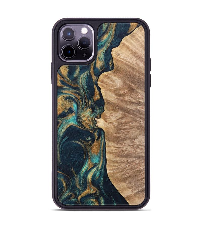 iPhone 11 Pro Max Wood Phone Case - Diane (Teal & Gold, 733485)