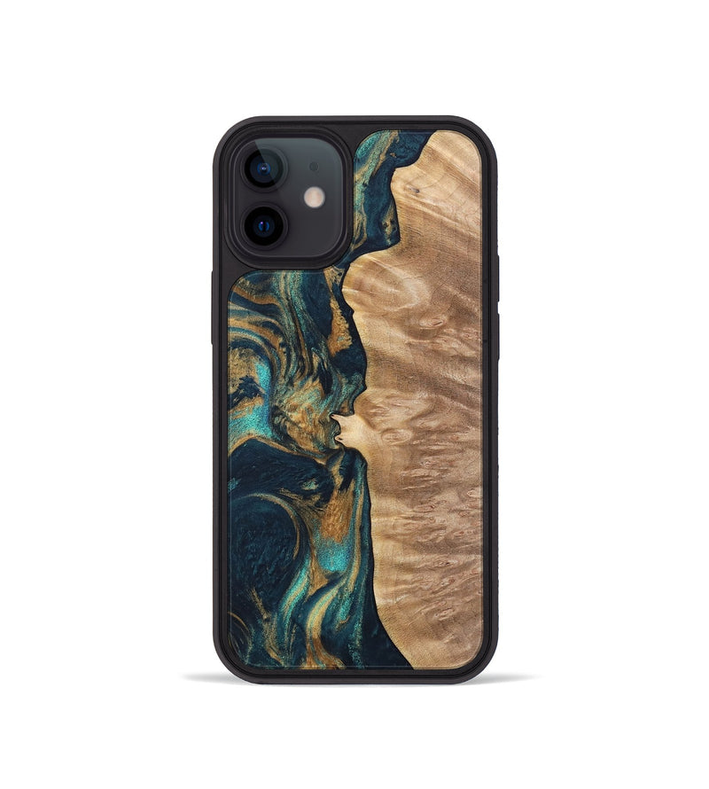 iPhone 12 mini Wood Phone Case - Diane (Teal & Gold, 733485)