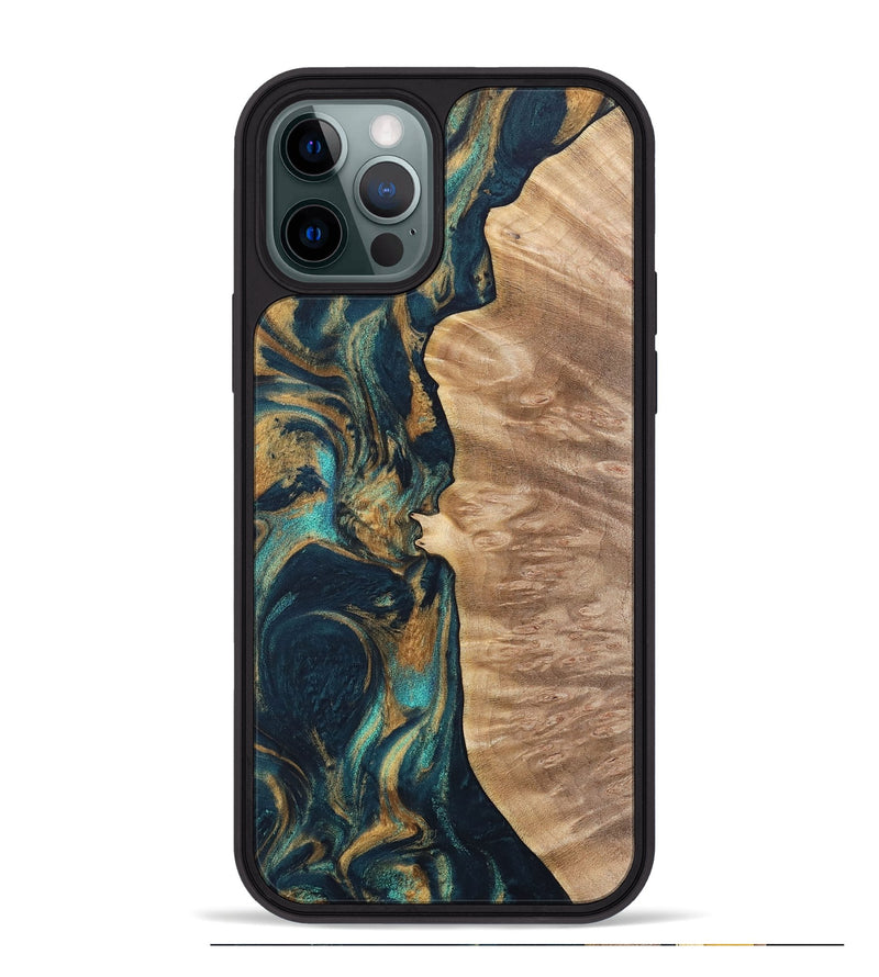 iPhone 12 Pro Max Wood Phone Case - Diane (Teal & Gold, 733485)