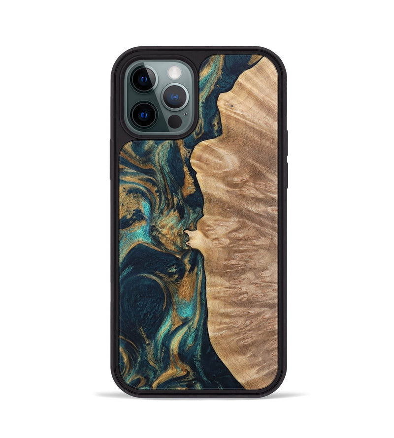 iPhone 12 Pro Wood Phone Case - Diane (Teal & Gold, 733485)