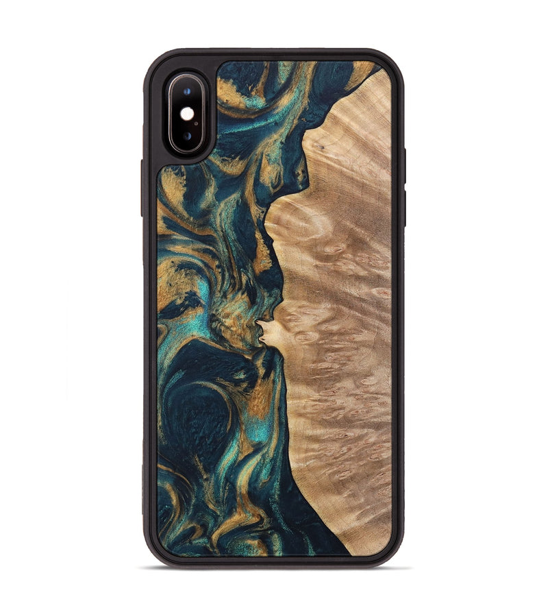 iPhone Xs Max Wood Phone Case - Diane (Teal & Gold, 733485)