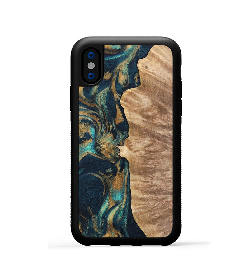 iPhone Xs Wood Phone Case - Diane (Teal & Gold, 733485)