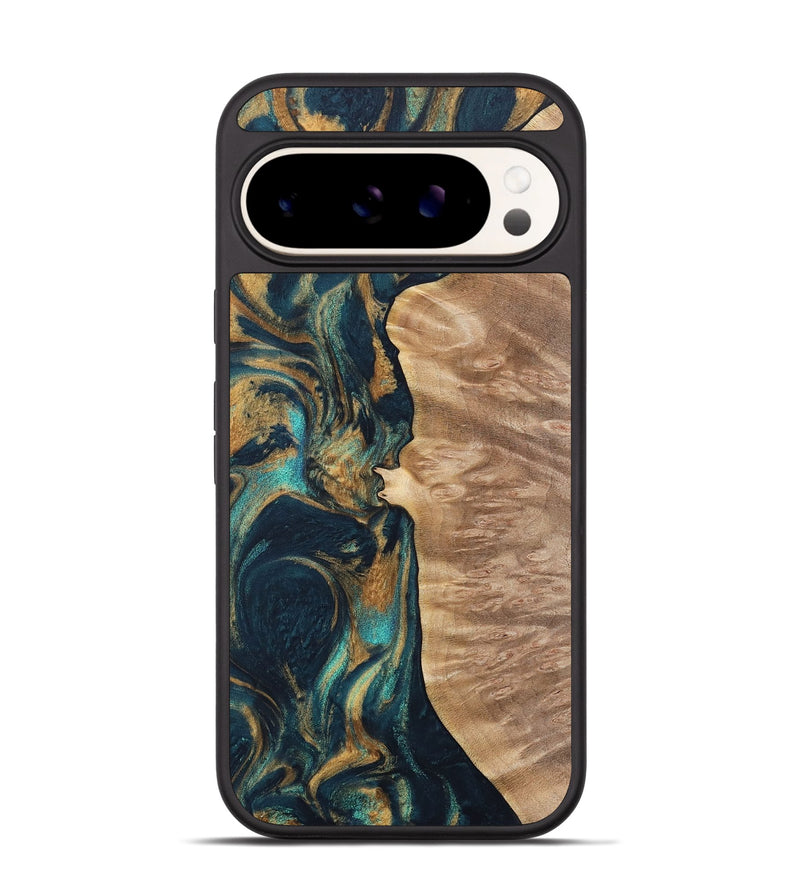 Pixel 9 Wood Phone Case - Diane (Teal & Gold, 733485)