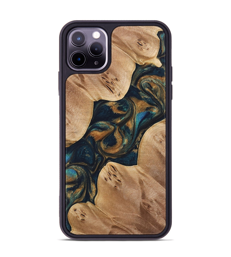 iPhone 11 Pro Max Wood Phone Case - Davita (Teal & Gold, 733490)