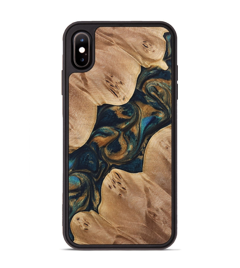 iPhone Xs Max Wood Phone Case - Davita (Teal & Gold, 733490)