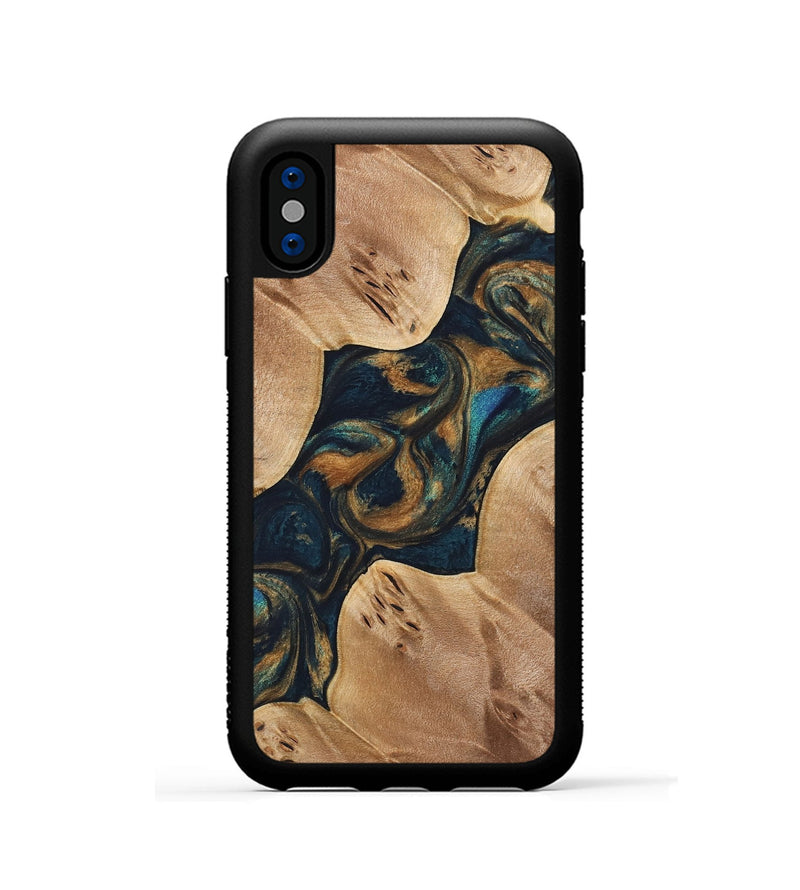 iPhone Xs Wood Phone Case - Davita (Teal & Gold, 733490)