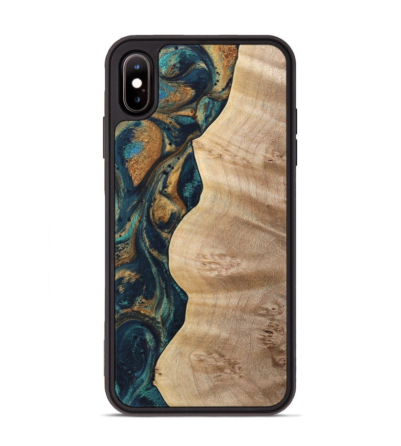 iPhone Xs Max Wood Phone Case - Justin (Teal & Gold, 733563)