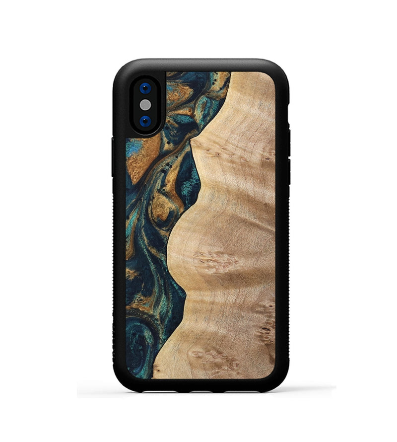 iPhone Xs Wood Phone Case - Justin (Teal & Gold, 733563)