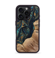 iPhone 16 Pro Wood Phone Case - Melhem (Teal & Gold, 733579)