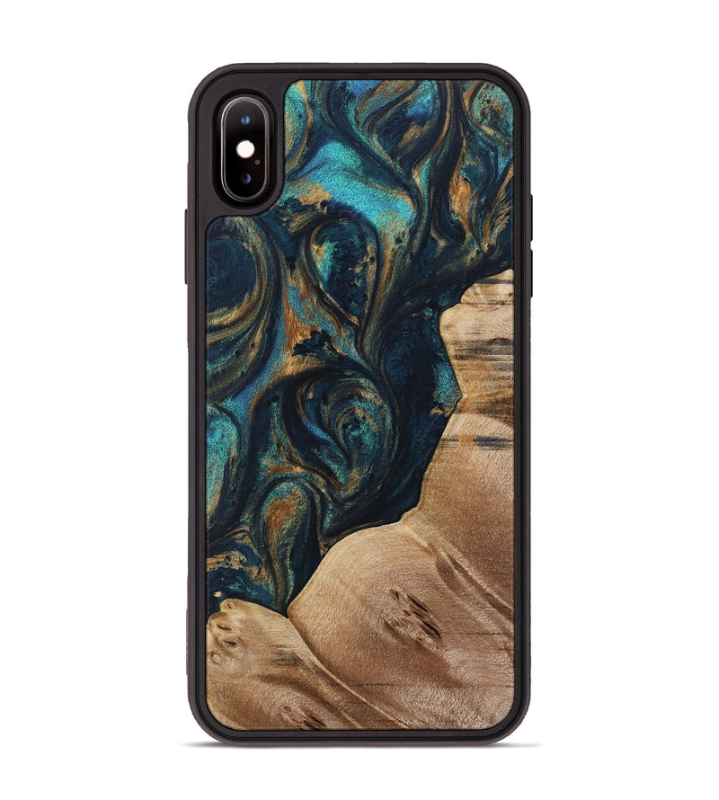 iPhone Xs Max Wood Phone Case - Melhem (Teal & Gold, 733579)