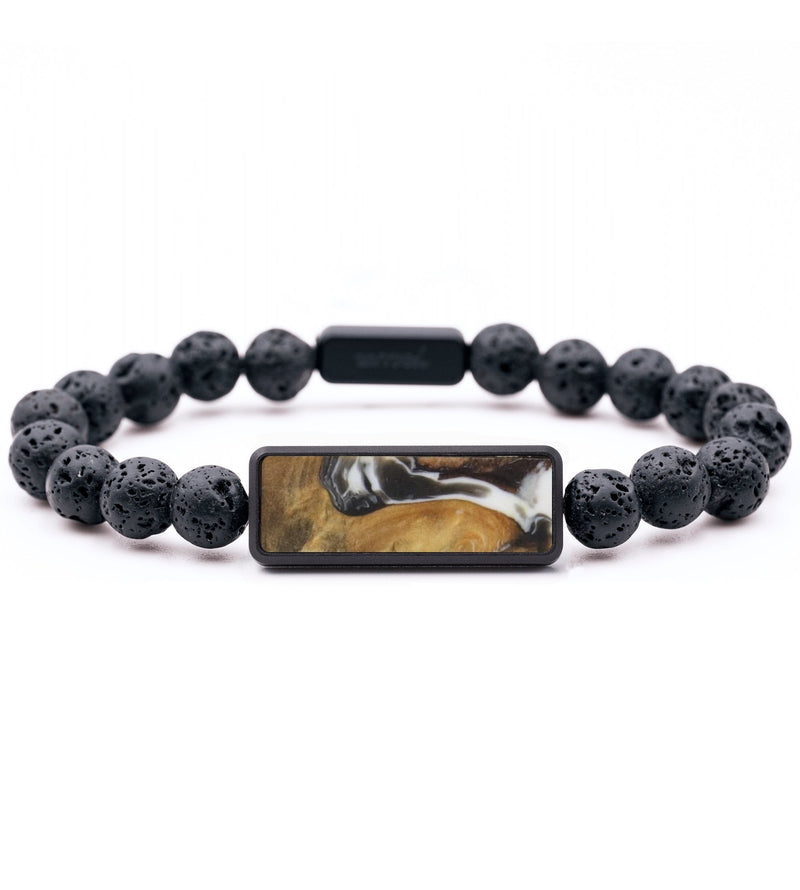 Lava Bead Wood Bracelet - Maureen (Black & White, 733608)