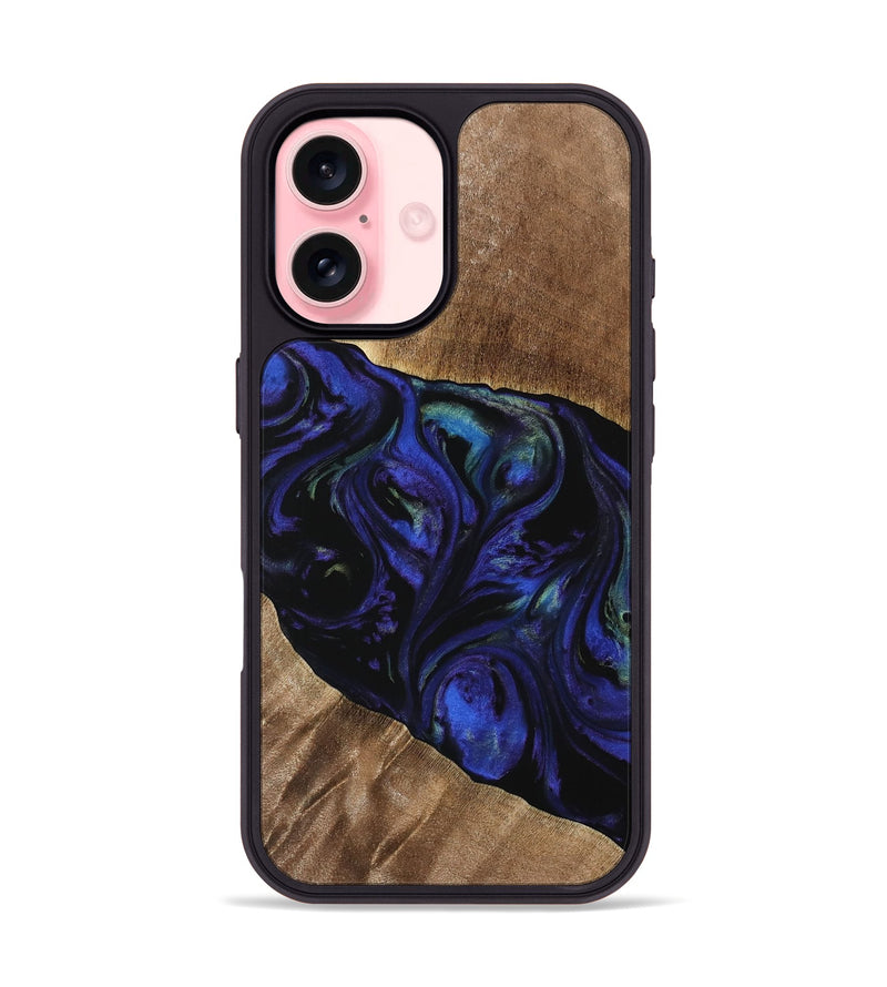 iPhone 16 Wood Phone Case - HuuLiem (Blue, 733759)