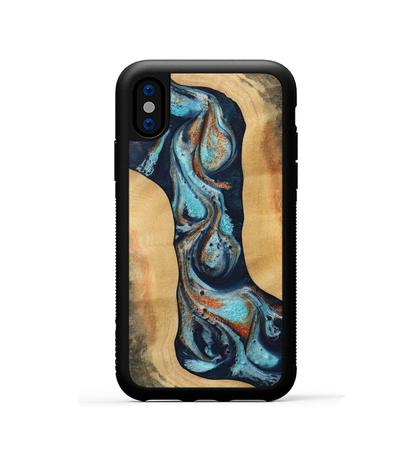 iPhone Xs Wood Phone Case - Jonthan (Teal & Gold, 733765)